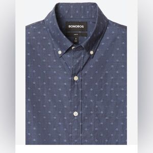 Bonobos Men’s Washed Navy Blue Button Down Shirt with Light Blue Polka Dots